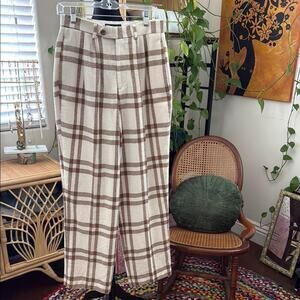 ASOS Brown & Cream Plaid High Waist Preppy Golf Trouser Pants